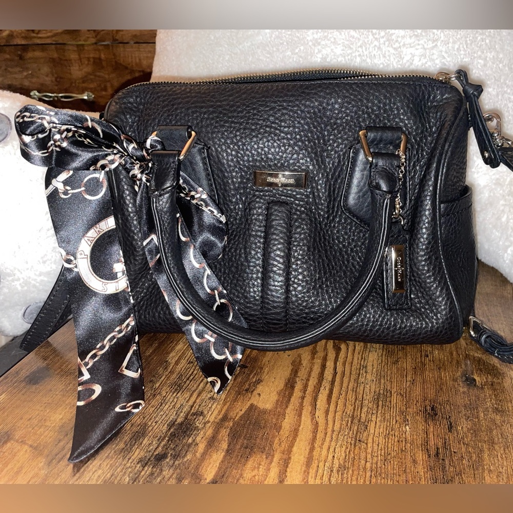 Cole Haan Black Pebbled Genuine Leather Satchel + FREE bag scarf